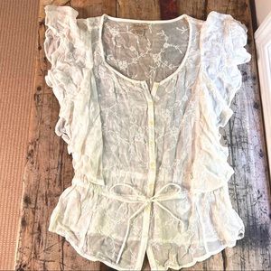 Lucky Brand White/Cream Lace Embroidered Blouse XS